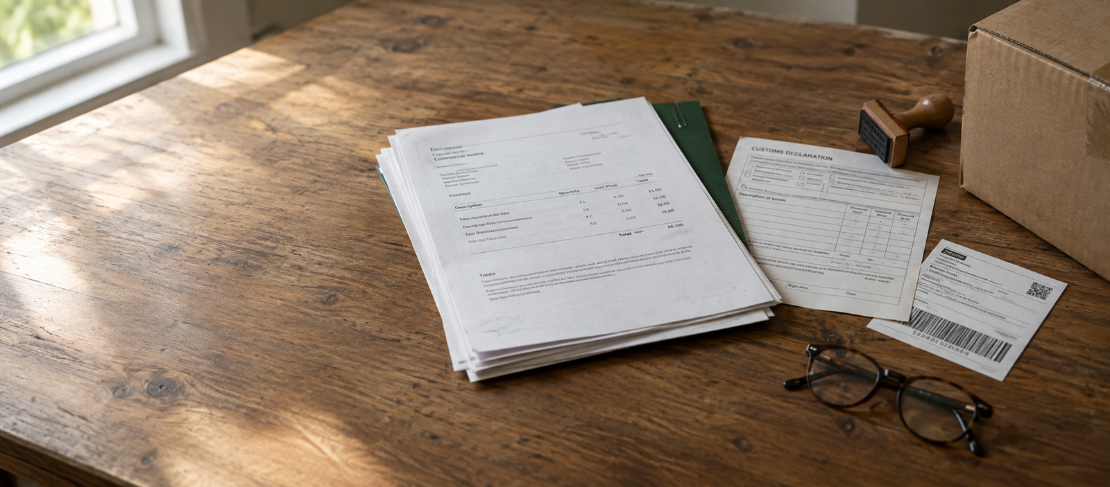 Overhead Desk with Shipping Documents