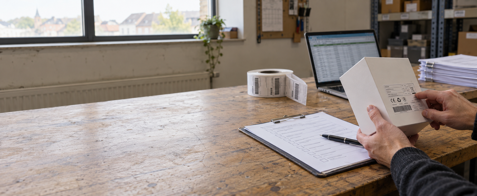 Overhead Desk with Shipping Documents